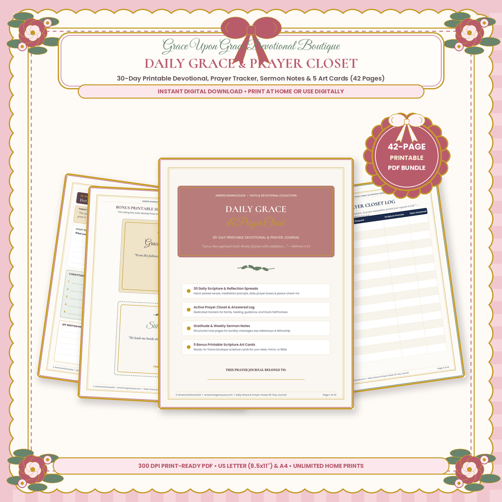 30-Day Daily Grace & Prayer Closet Printable Journal - Boutique Scalloped Cover