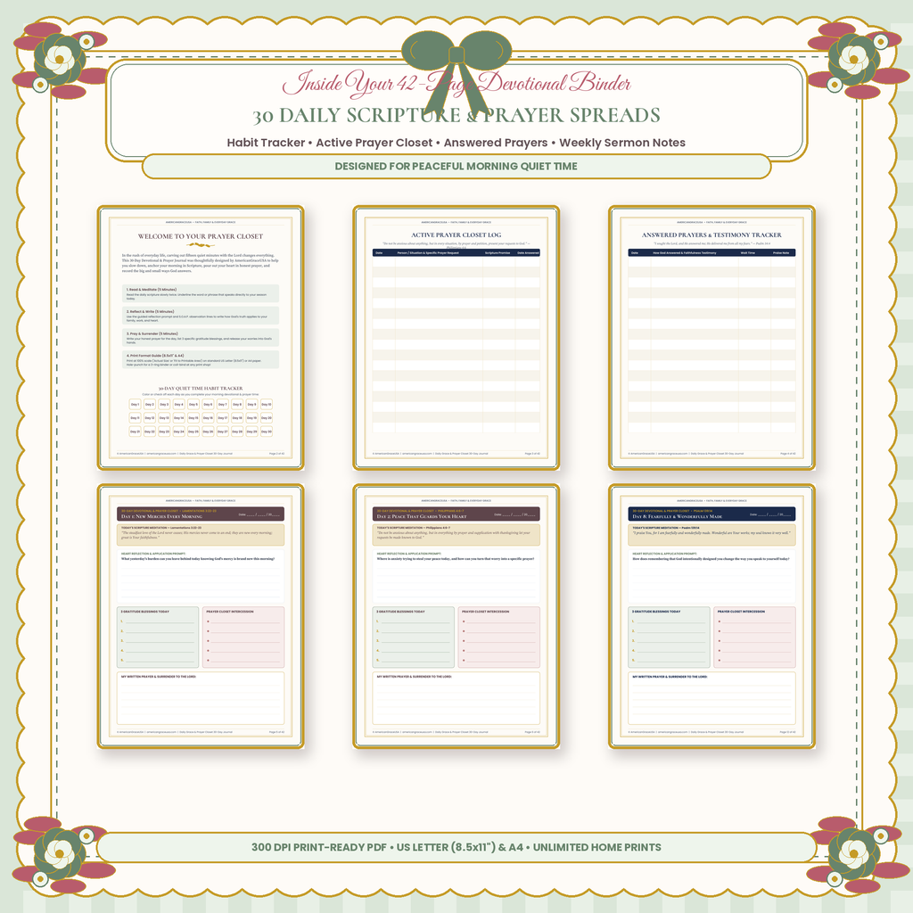 30-Day Daily Grace & Prayer Closet Printable Journal - Inside Spreads