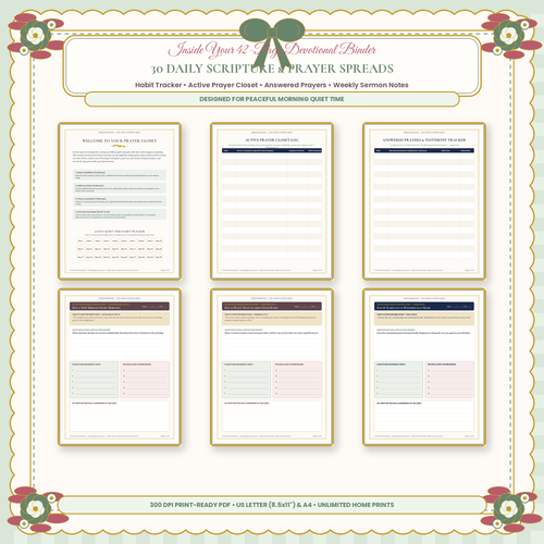 30-Day Daily Grace & Prayer Closet Printable Journal - Inside Spreads