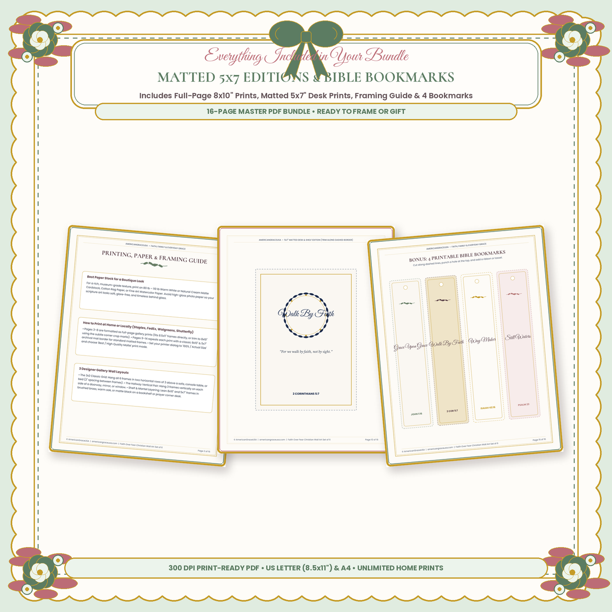 Faith Over Fear Printable Scripture Wall Art Set - Print Details & Size Guide
