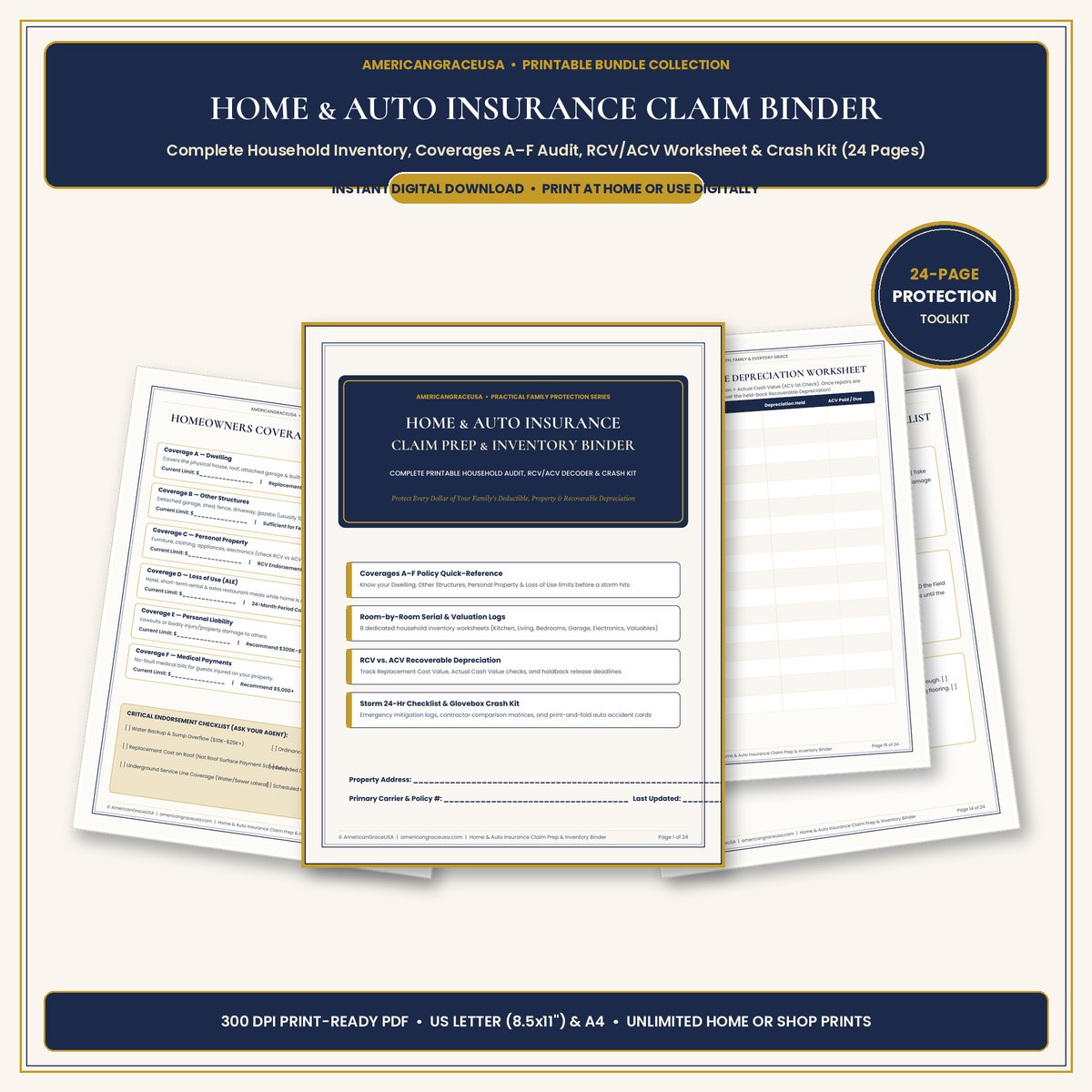 Home & Auto Insurance Claim Prep & Household Inventory Binder - Hero Showcase