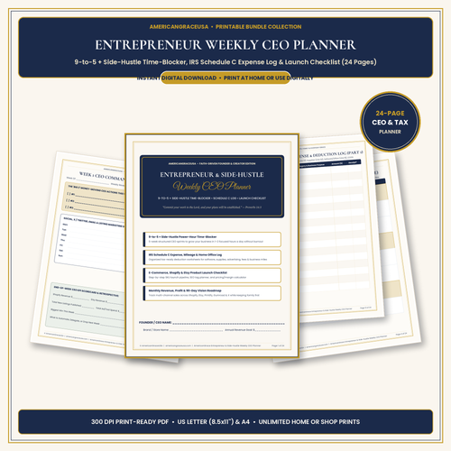 AmericanGrace Entrepreneur & Side-Hustle Weekly CEO Planner - Hero Showcase