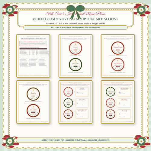 25 Names of Jesus & Nativity 15-Ornament Sublimation Bundle - All 15 Ornaments Showcase