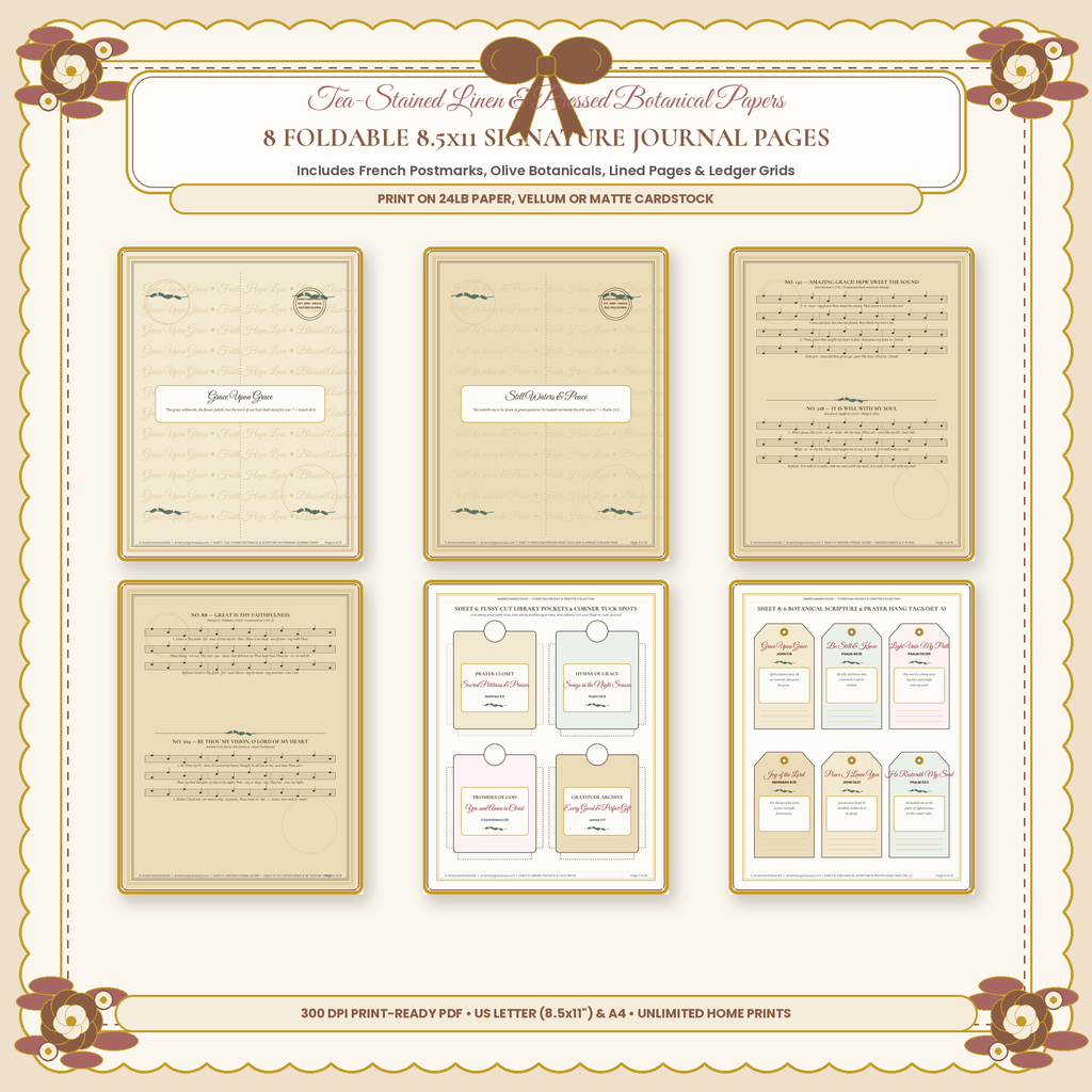 Vintage Faith, Hymns & Scripture Junk Journal Ephemera Kit - Sheet Previews