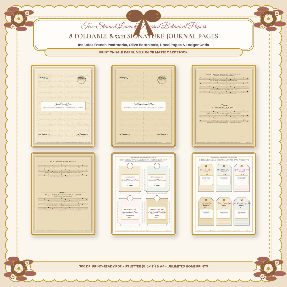 Vintage Faith, Hymns & Scripture Junk Journal Ephemera Kit - Sheet Previews
