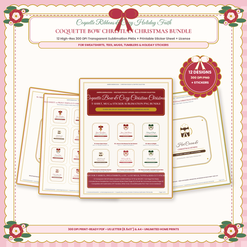 Coquette Bow & Cozy Christian Christmas 12-PNG Sublimation & Sticker Bundle - Boutique Coquette Cover