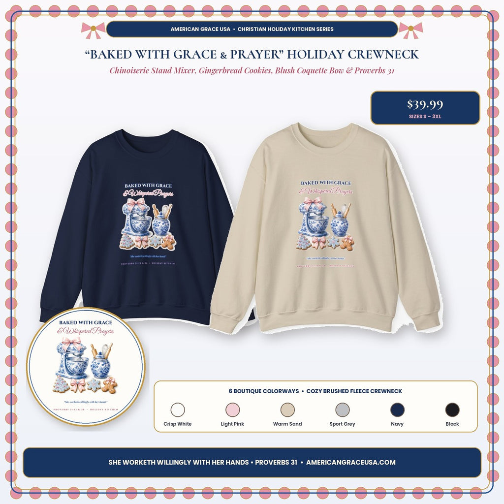 Baked With Grace & Prayer Proverbs 31 Gingerbread & Chinoiserie Stand Mixer Holiday Sweatshirt Hero Card