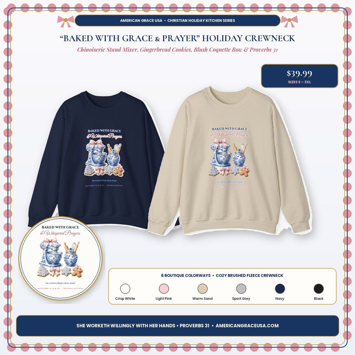Baked With Grace & Prayer Proverbs 31 Gingerbread & Chinoiserie Stand Mixer Holiday Sweatshirt Hero Card