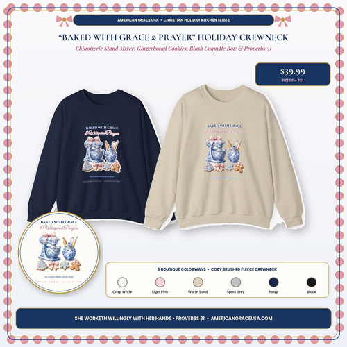Baked With Grace & Prayer Proverbs 31 Gingerbread & Chinoiserie Stand Mixer Holiday Sweatshirt Hero Card