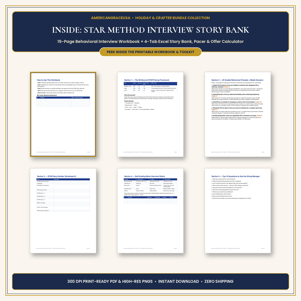Inside the STAR Method Behavioral Interview Workbook - 6-Page Spread Preview