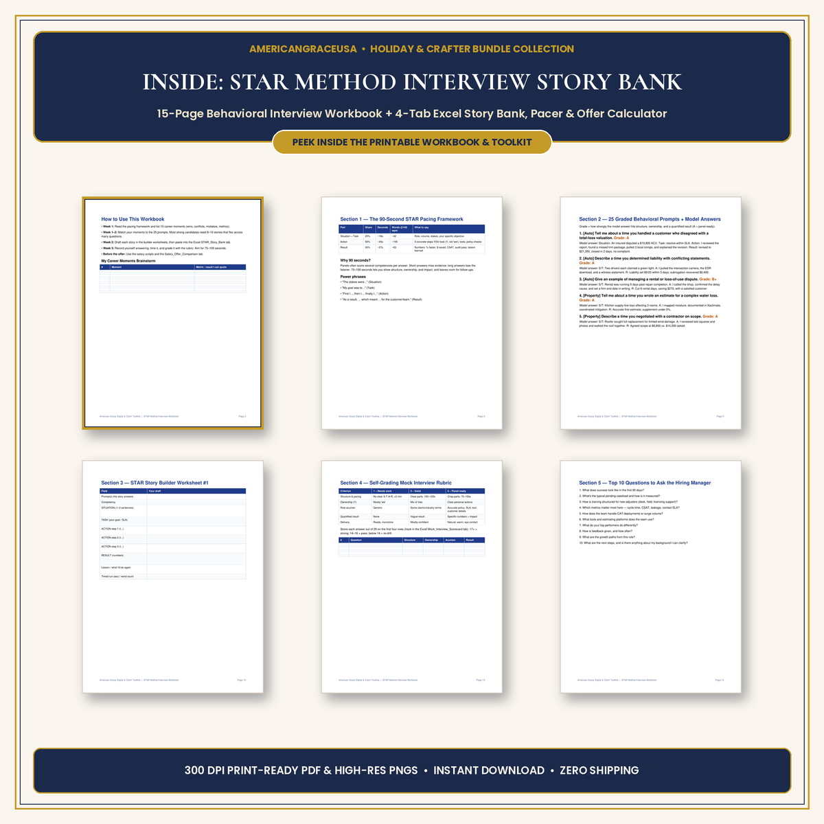 Inside the STAR Method Behavioral Interview Workbook - 6-Page Spread Preview