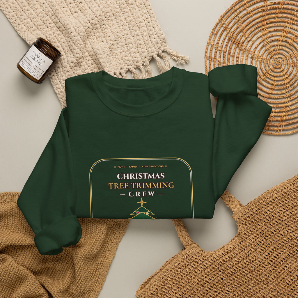 Christmas Tree Trimming Crew Sweatshirt | Faith Family Fireplace & Fur Babies Holiday Crewneck | Cozy Dog Mom Christmas Sweater