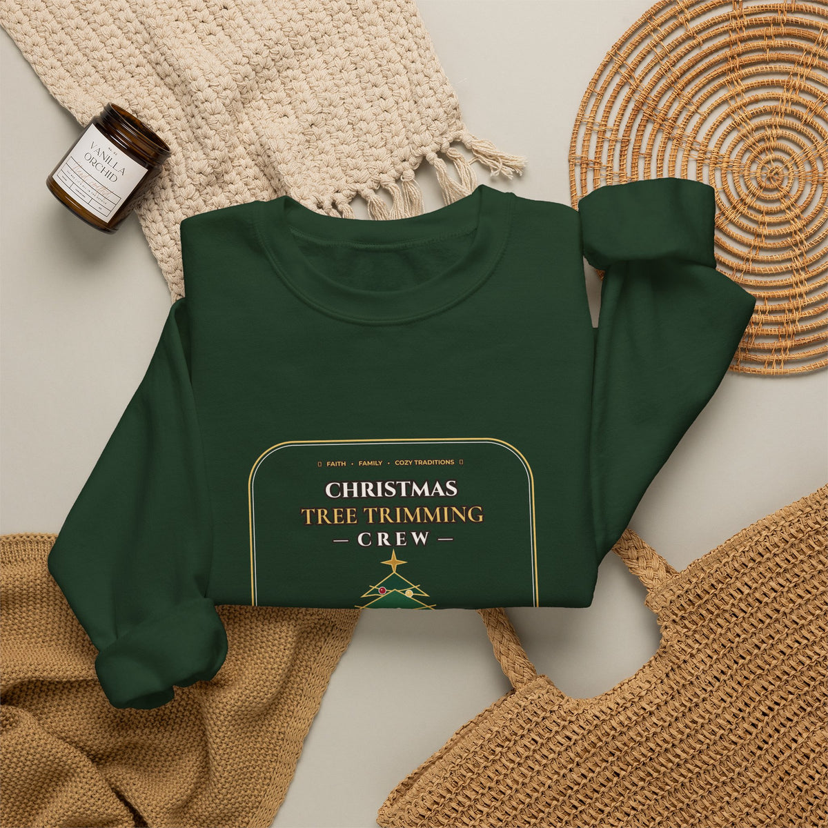 Christmas Tree Trimming Crew Sweatshirt | Faith Family Fireplace & Fur Babies Holiday Crewneck | Cozy Dog Mom Christmas Sweater
