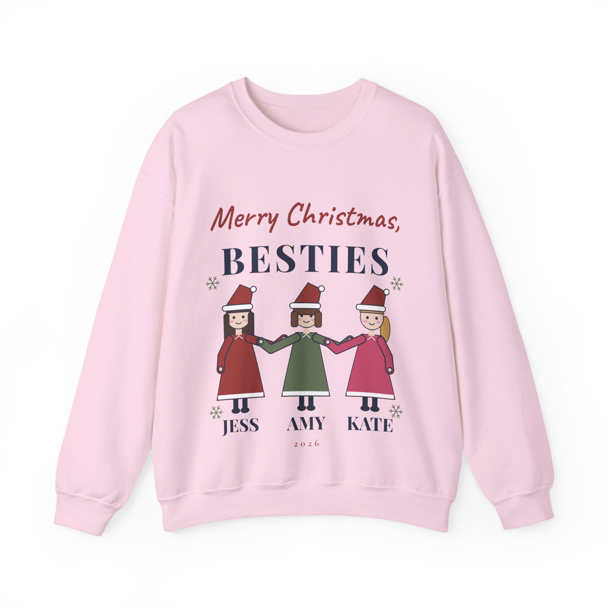Best Friends Christmas Sweatshirt Personalized, Merry Christmas Besties with 3 Names, Matching Friend Group Crewneck