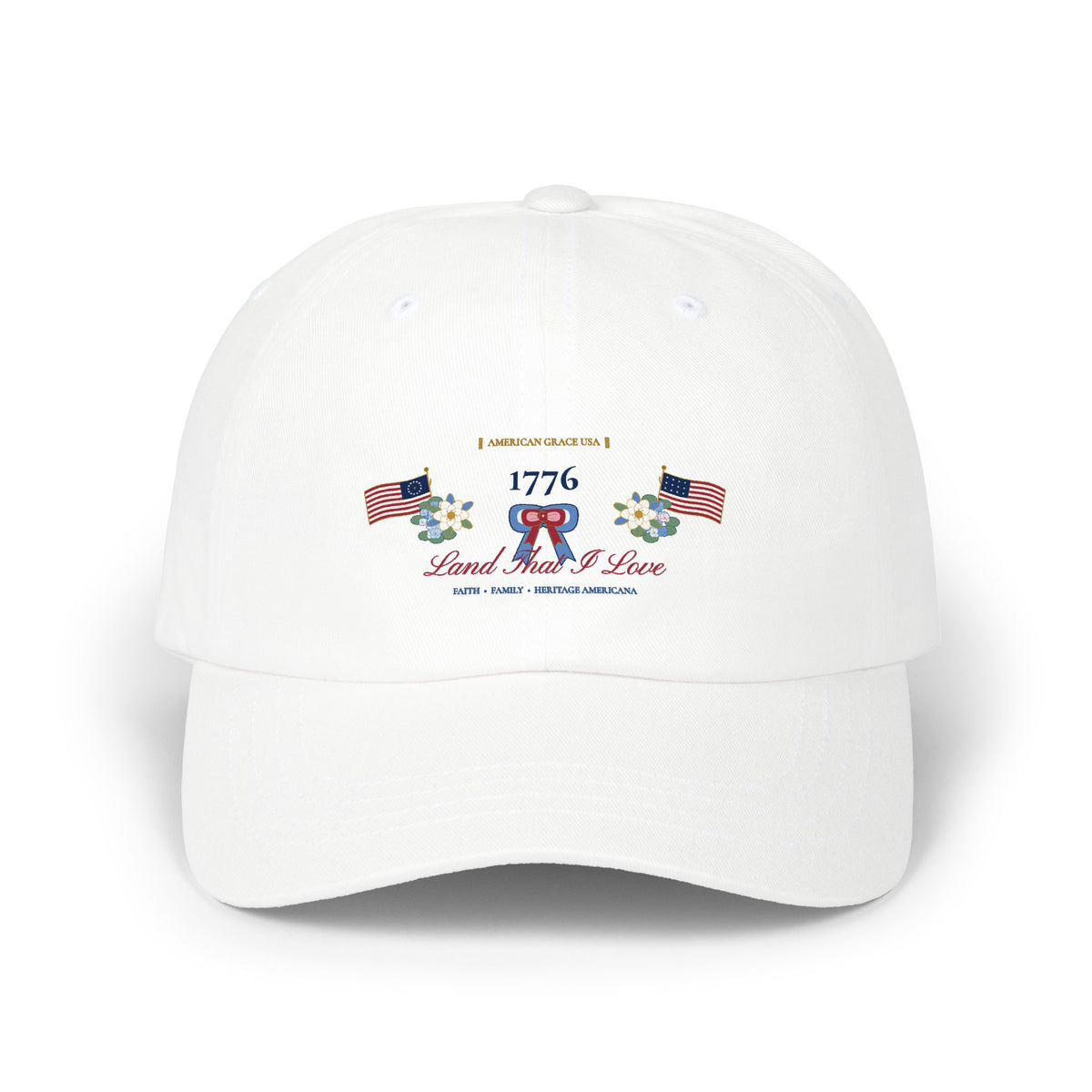 "1776 • Land That I Love" Chinoiserie Ribbon & Stars Classic Dad Cap