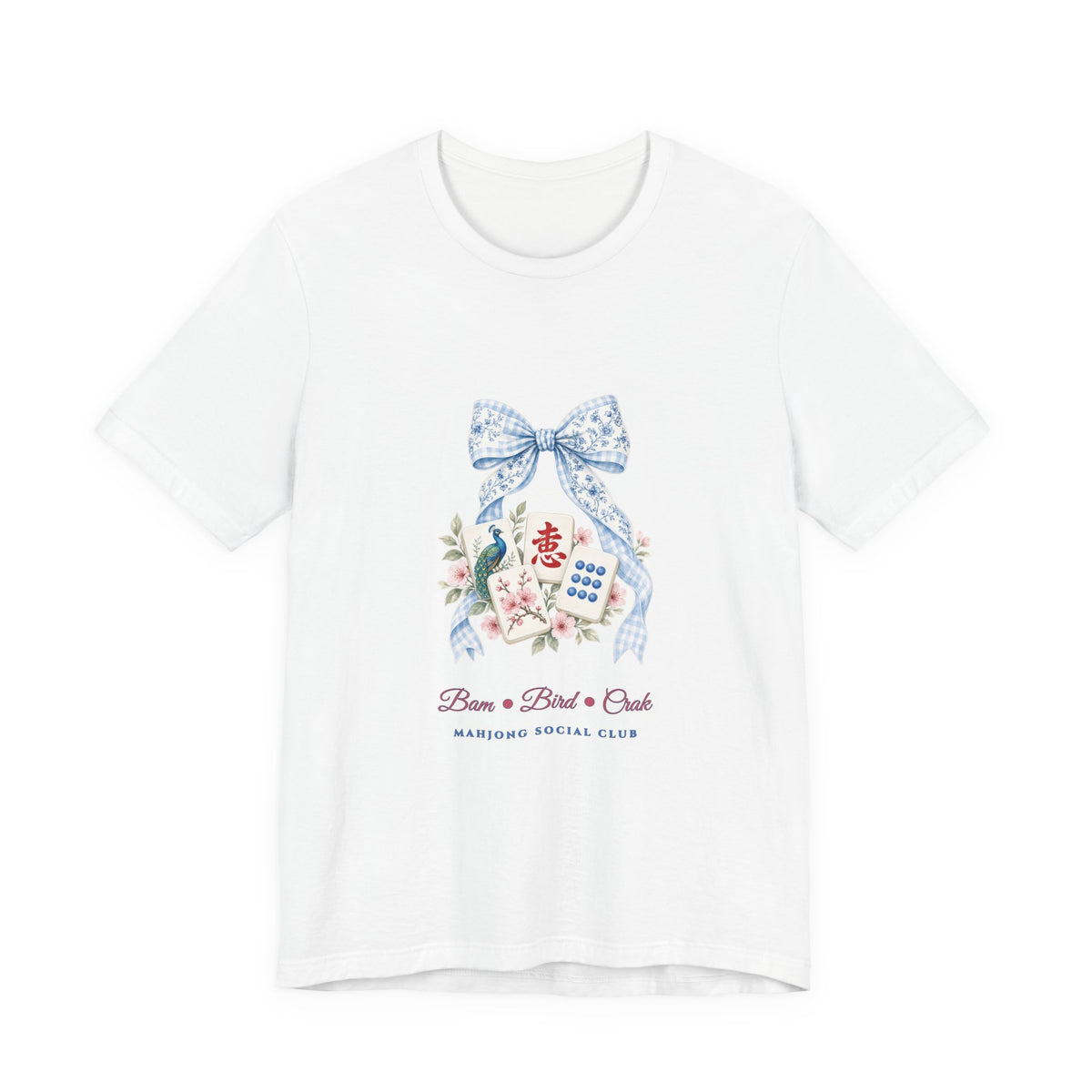 Pastel Coquette Bow & Lucky Mahjong Tiles Shirt | Chinoiserie Bam Bird Crak Social Club Bella+Canvas 3001 Tee