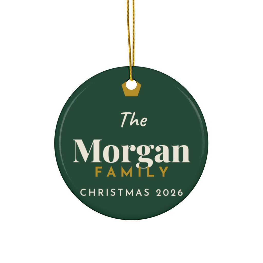 Personalized Family Christmas Ornament 2026 | Custom Last Name Ornament | Green & Gold Keepsake