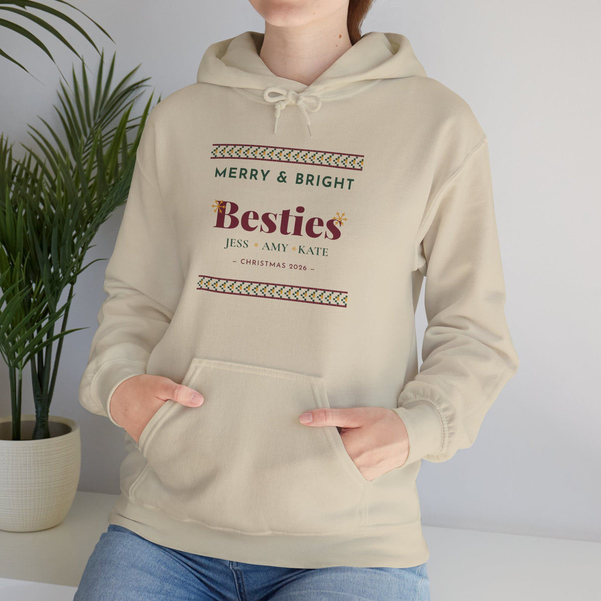 Merry and Bright Besties Christmas Hoodie Personalized, Best Friend Christmas Gift, Matching Besties Hoodie with Names