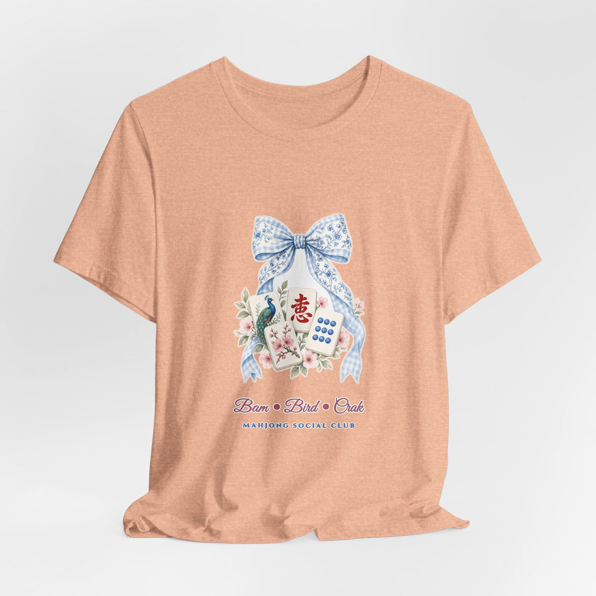 Pastel Coquette Bow & Lucky Mahjong Tiles Shirt | Chinoiserie Bam Bird Crak Social Club Bella+Canvas 3001 Tee