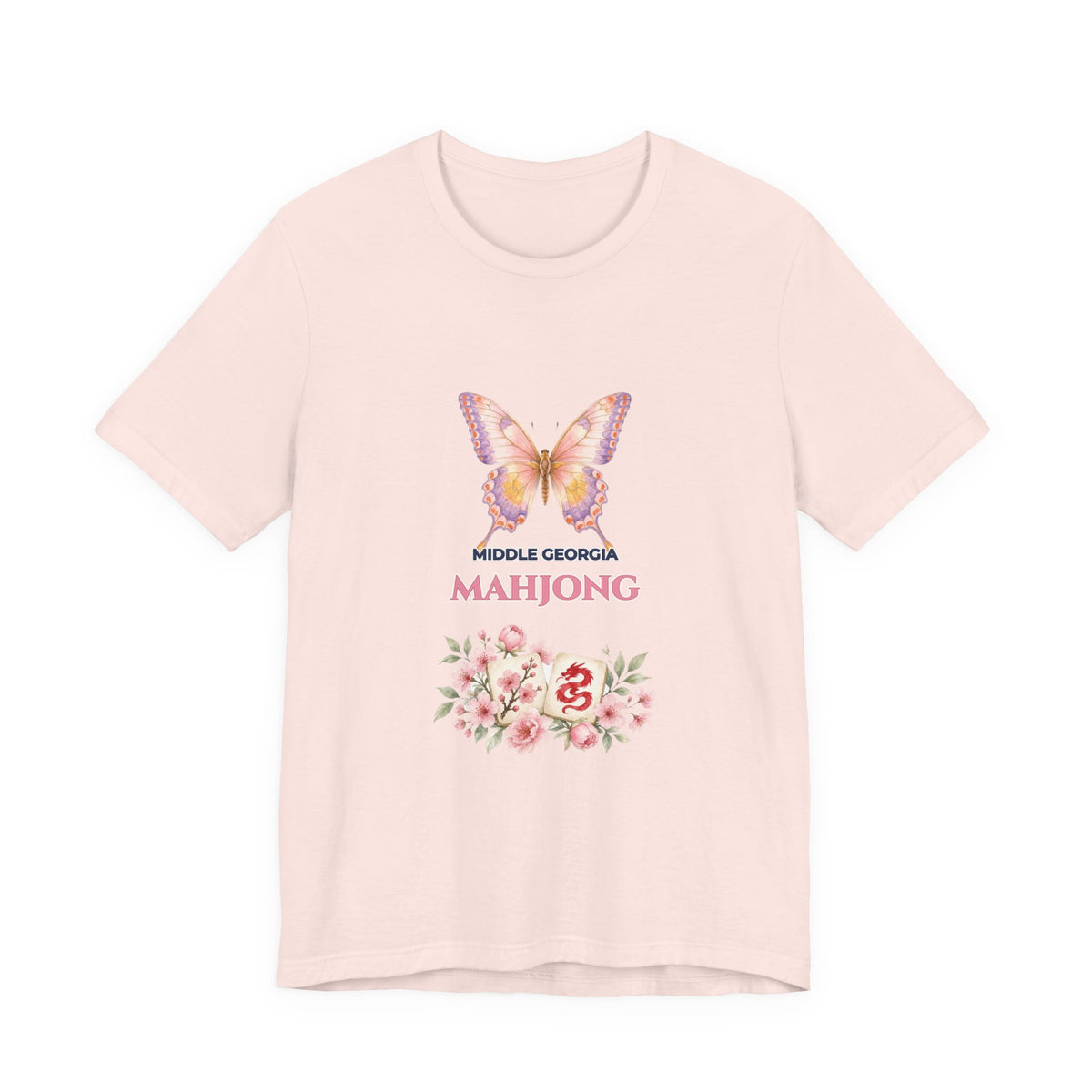 Personalized Custom City or Club Name Mahjong Shirt | Watercolor Butterfly & Floral Bella+Canvas 3001 Tee | Group Game Night Gift