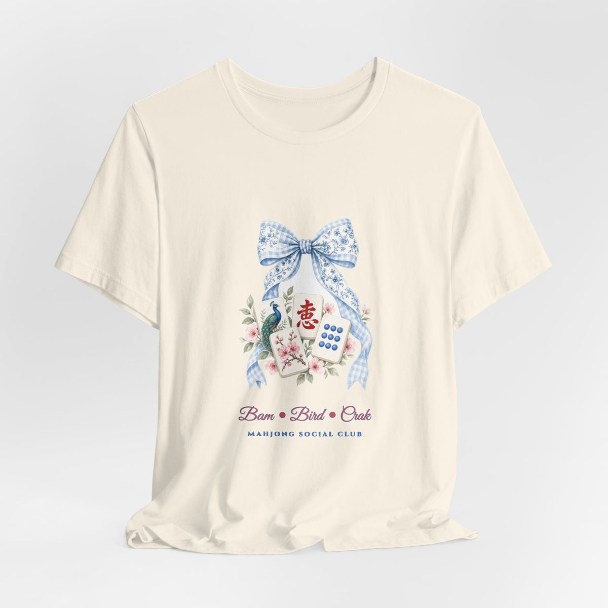 Pastel Coquette Bow & Lucky Mahjong Tiles Shirt | Chinoiserie Bam Bird Crak Social Club Bella+Canvas 3001 Tee