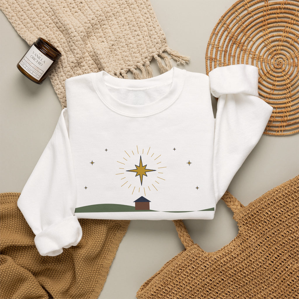 Christian Christmas Sweatshirt — Bella+Canvas 3901 Unisex Sponge Fleece Crewneck Sweatshirt Mockup 5