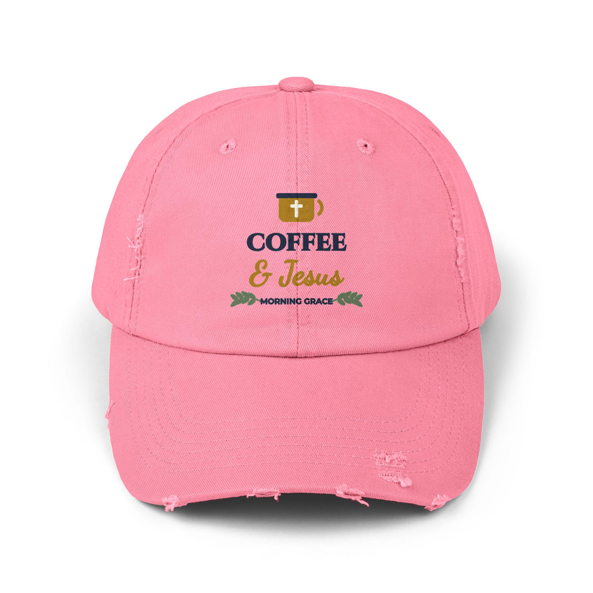 Coffee & Jesus Distressed Cotton Dad Cap | Morning Grace Printed Women's Baseball Hat