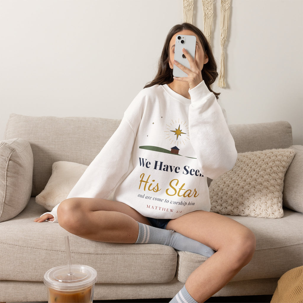 Christian Christmas Sweatshirt — Bella+Canvas 3901 Unisex Sponge Fleece Crewneck Sweatshirt Mockup 7