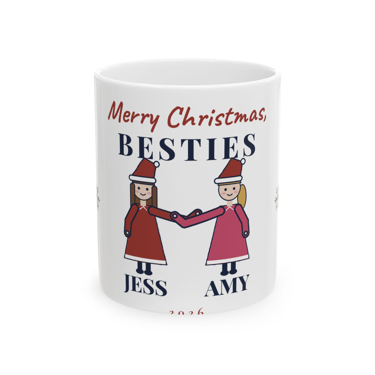 Best Friend Christmas Mug Personalized, Merry Christmas Besties with 2 Names, BFF Gift, Stocking Stuffer for Her