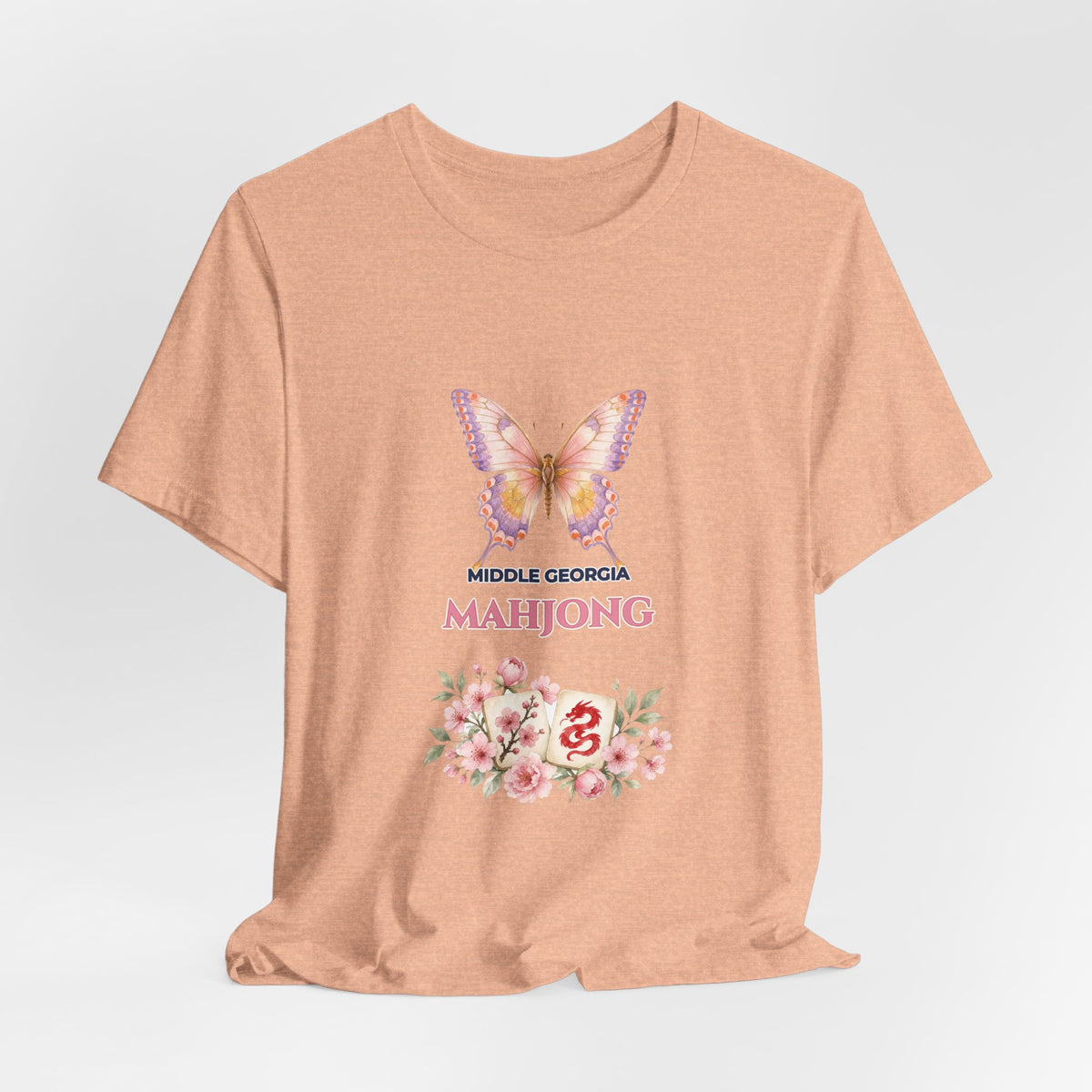 Personalized Custom City or Club Name Mahjong Shirt | Watercolor Butterfly & Floral Bella+Canvas 3001 Tee | Group Game Night Gift