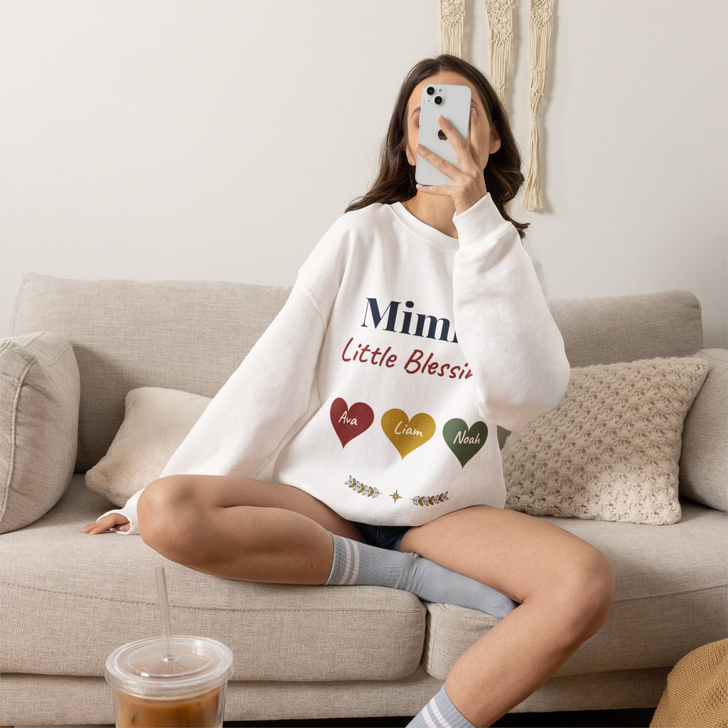 Personalized Mimi Sweatshirt with Grandkids Names, Mimi's Little Blessings Crewneck, Southern Grandma Christmas Gift