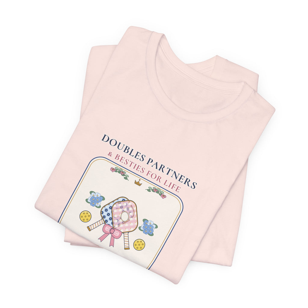 Personalized "Doubles Partners & Besties for Life" Preppy Chinoiserie Pickleball Shirt | Custom Names Matching Court Besties Bella+Canvas Tee