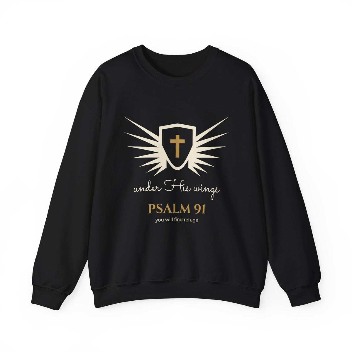 Psalm 91 Sweatshirt, Under His Wings Christian Crewneck, Shield and Cross Faith Gift, Bible Verse Sweatshirt for Women
