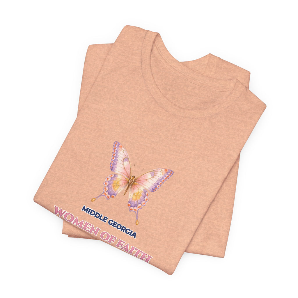 Personalized Custom Church or Ministry Name Shirt | Watercolor Butterfly & Scripture Bella+Canvas 3001 Tee | Women of Faith Bible Study Gift