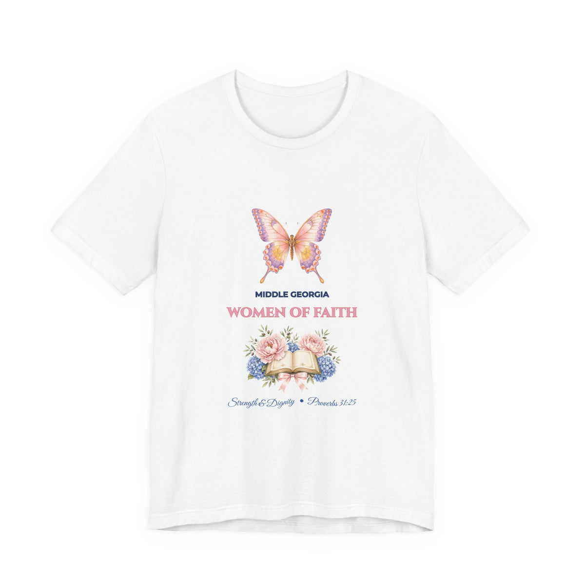 Personalized Custom Church or Ministry Name Shirt | Watercolor Butterfly & Scripture Bella+Canvas 3001 Tee | Women of Faith Bible Study Gift