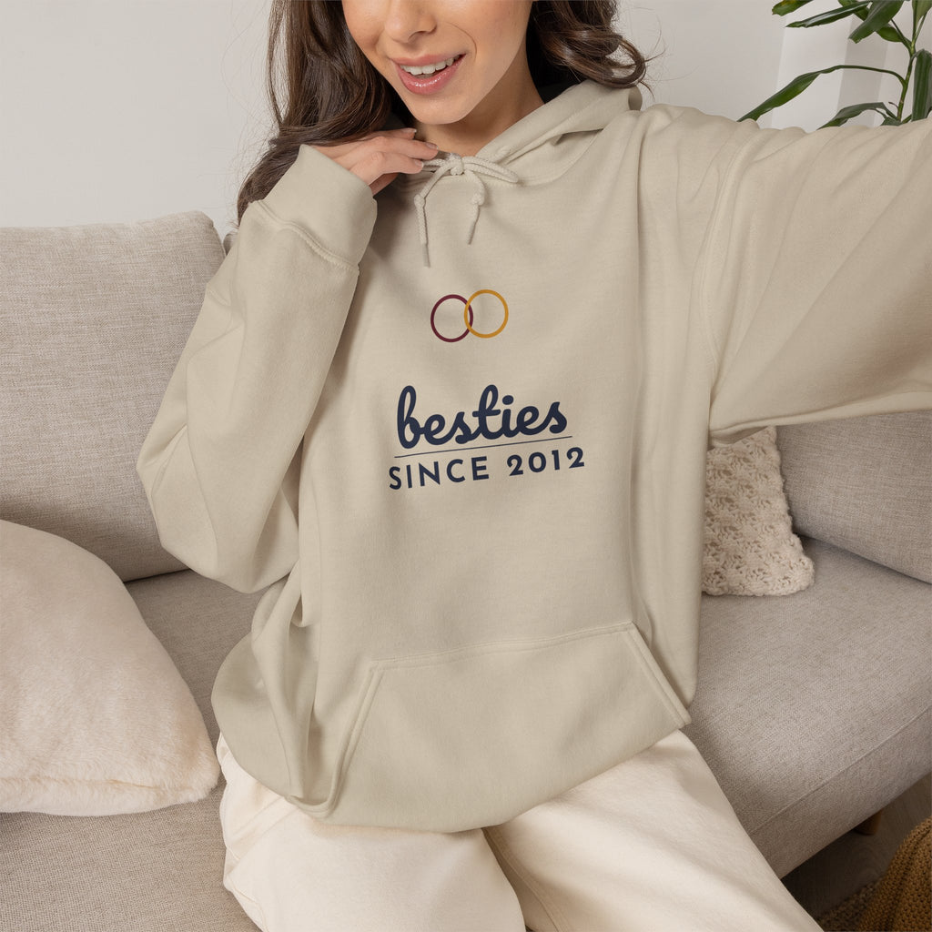 Besties Since Hoodie Personalized Year — Bella+Canvas 3719 Unisex Sponge Fleece Pullover Hoodie Mockup 6