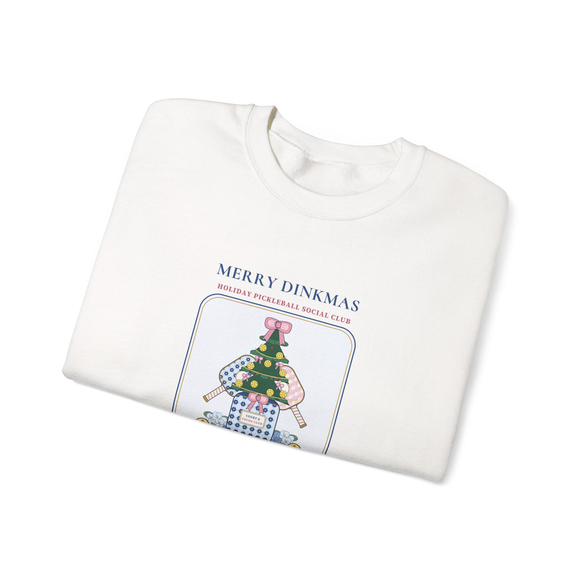 "Merry Dinkmas • Court & Cocoa Club" Chinoiserie Ginger-Jar Christmas Tree & Pickleball Paddles Holiday Sweatshirt | Coquette Crewneck