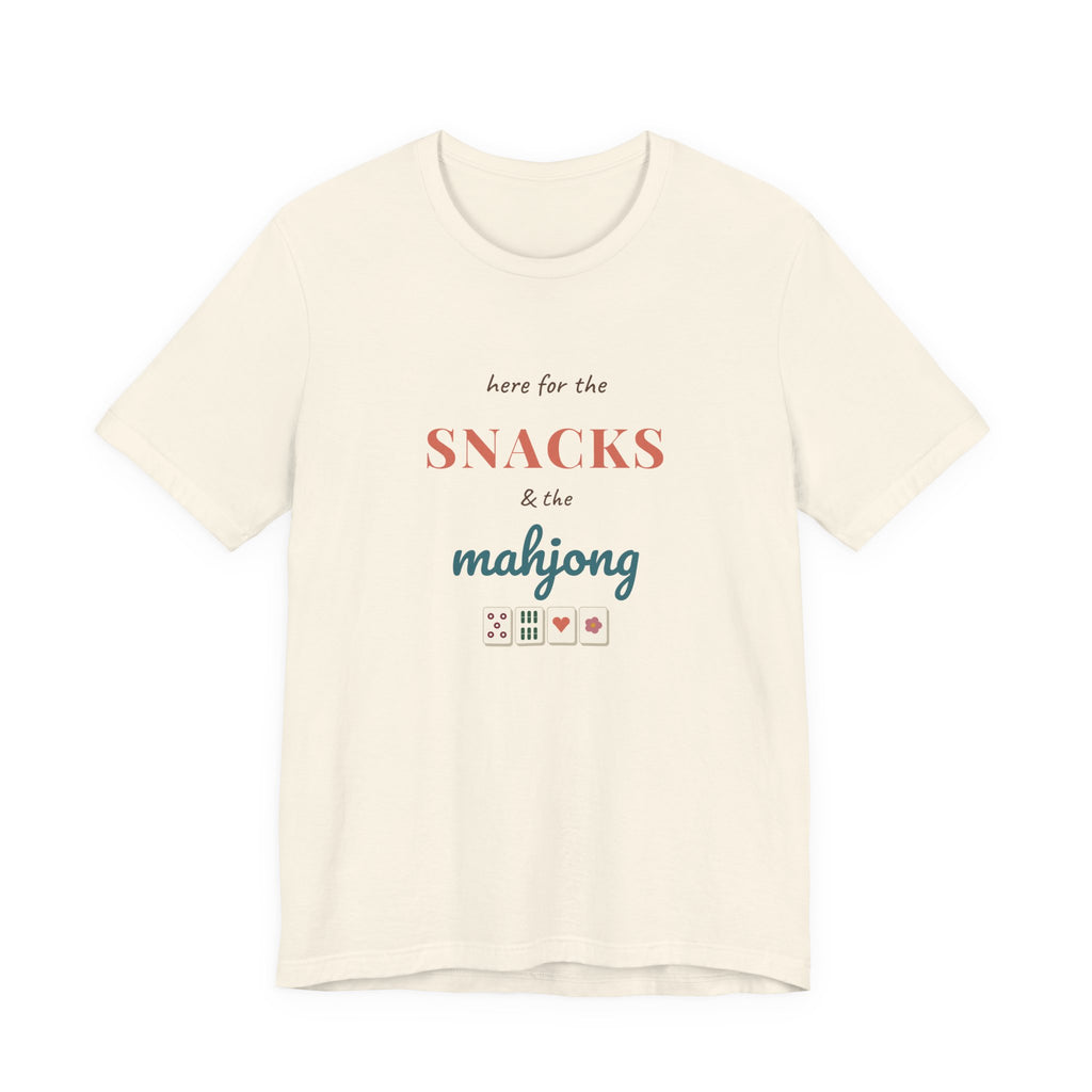 Here for the Snacks & the Mahjong Shirt — Bella+Canvas 3001 Retail-Fit Unisex Jersey Tee (100% Airlume Combed & Ring-Spun Cotton) Mockup 3