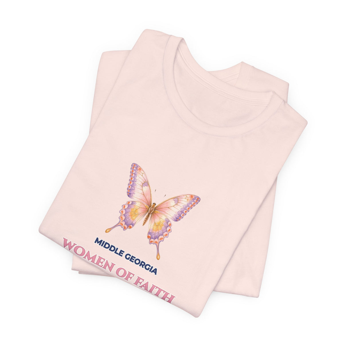 Personalized Custom Church or Ministry Name Shirt | Watercolor Butterfly & Scripture Bella+Canvas 3001 Tee | Women of Faith Bible Study Gift