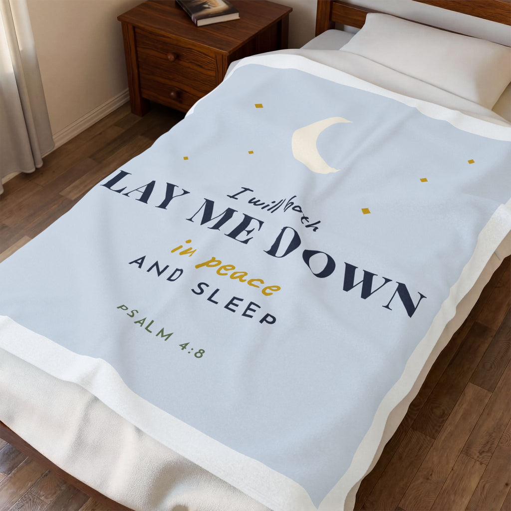 Lay Me Down in Peace Blanket | Psalm 4:8 KJV Throw | Christian Bedtime Scripture Blanket