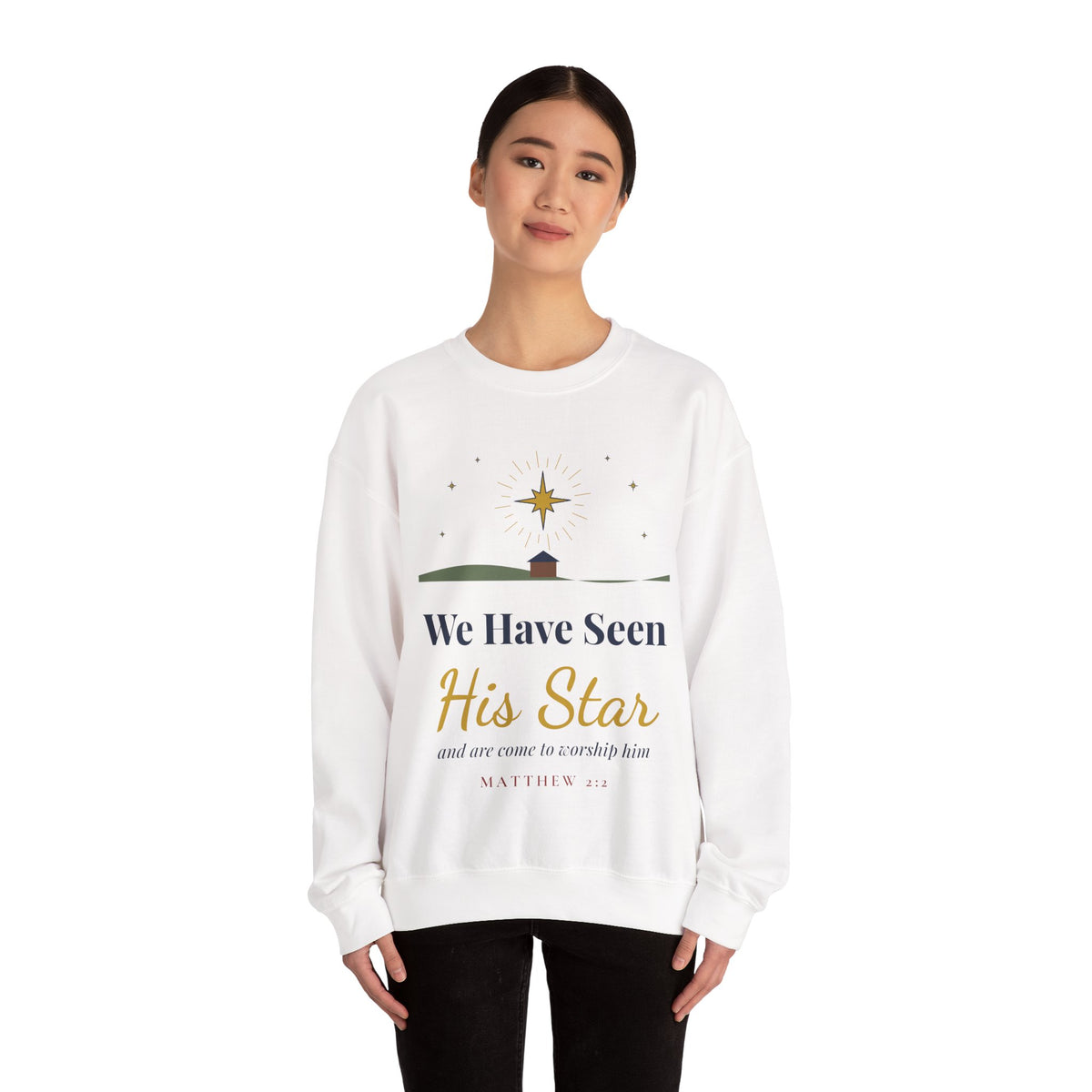 Christian Christmas Sweatshirt — Bella+Canvas 3901 Unisex Sponge Fleece Crewneck Sweatshirt Mockup 8