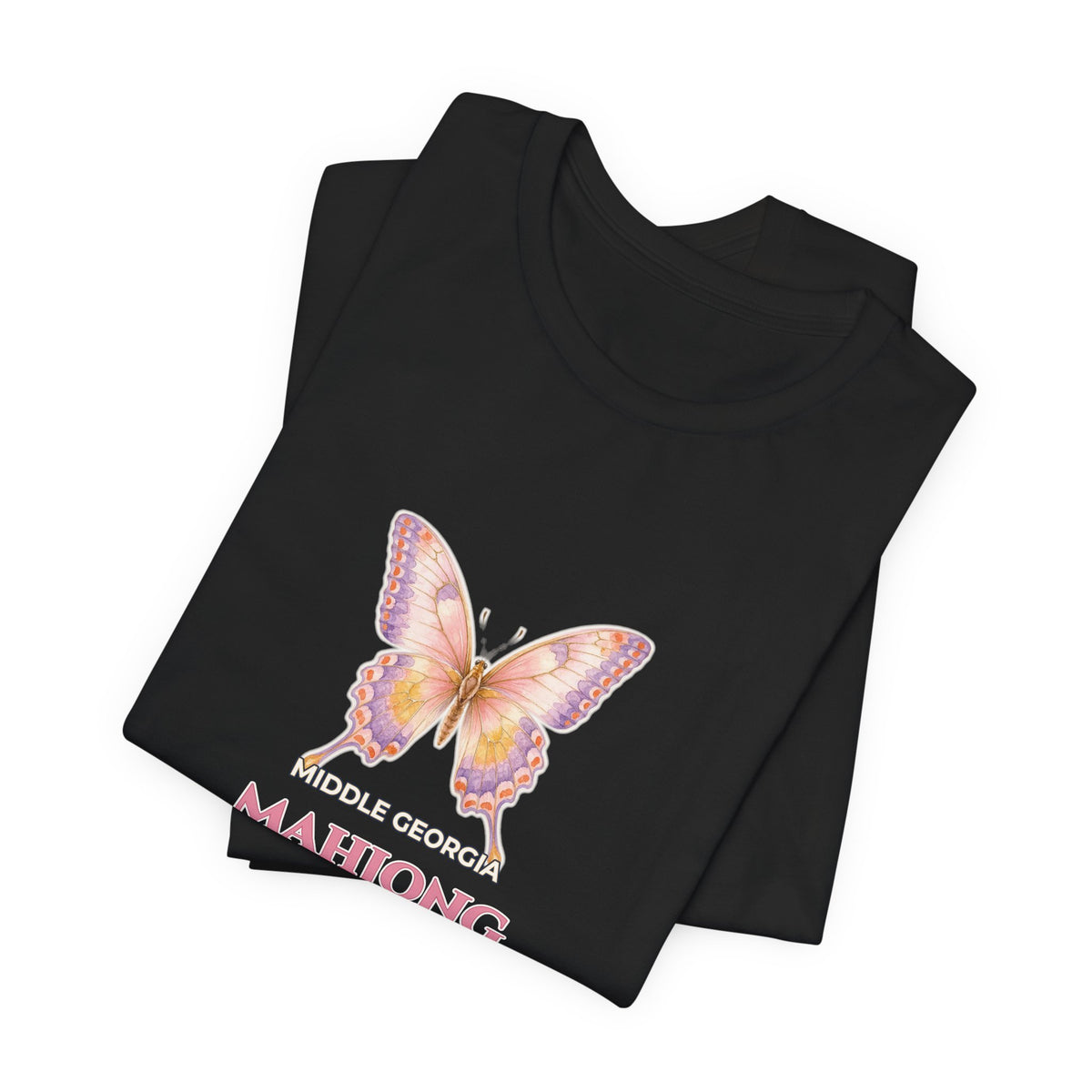 Personalized Custom City or Club Name Mahjong Shirt | Watercolor Butterfly & Floral Bella+Canvas 3001 Tee | Group Game Night Gift