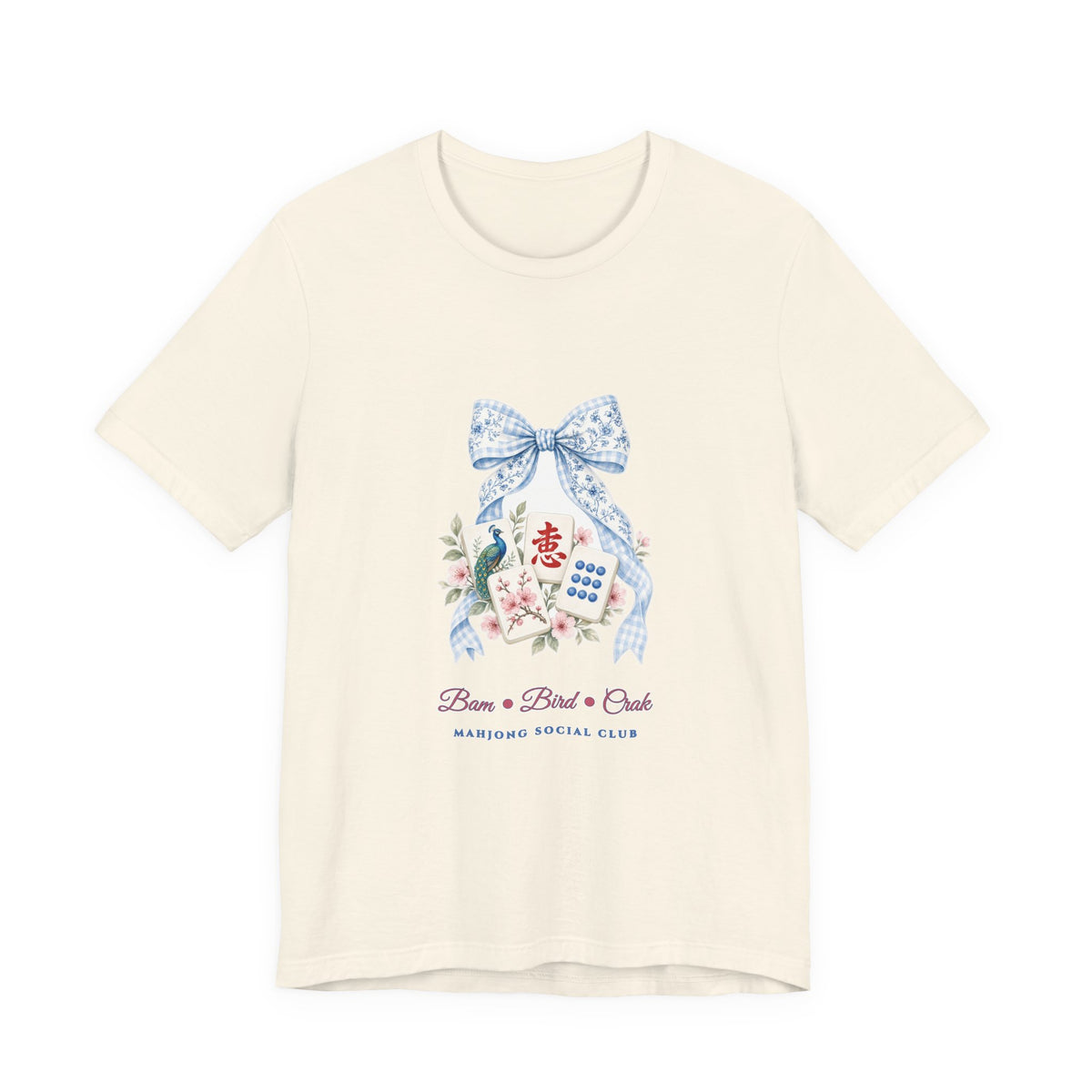 Pastel Coquette Bow & Lucky Mahjong Tiles Shirt | Chinoiserie Bam Bird Crak Social Club Bella+Canvas 3001 Tee