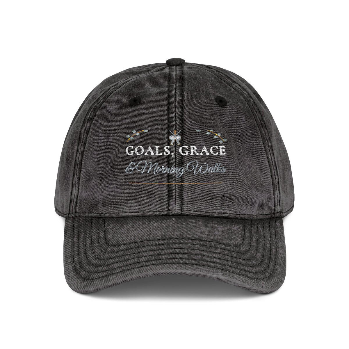 "Goals, Grace & Morning Walks" Embroidered Vintage Washed Dad Cap | Christian Women's Walking Club Baseball Hat