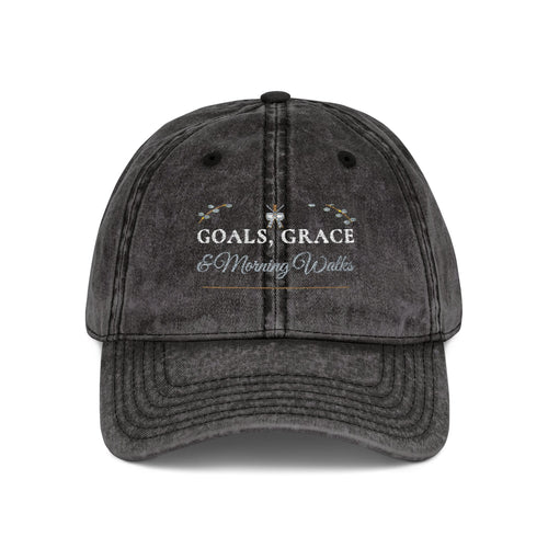 "Goals, Grace & Morning Walks" Embroidered Vintage Washed Dad Cap | Christian Women's Walking Club Baseball Hat