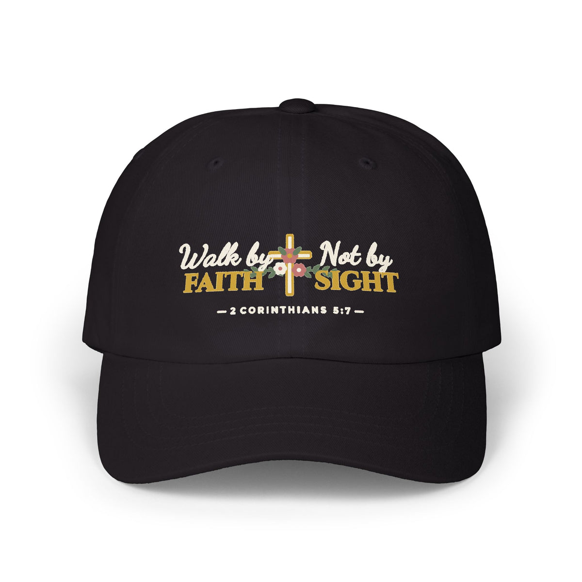 Walk By Faith Floral Cross Classic Dad Cap | 2 Corinthians 5:7 Printed Women's Baseball Hat