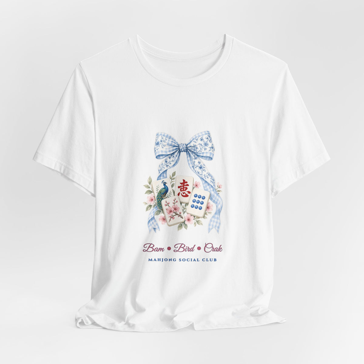 Pastel Coquette Bow & Lucky Mahjong Tiles Shirt | Chinoiserie Bam Bird Crak Social Club Bella+Canvas 3001 Tee