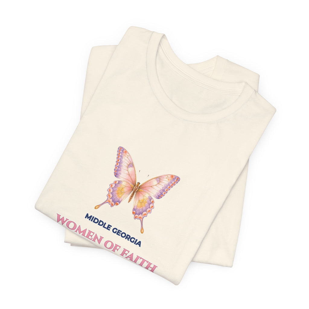 Personalized Custom Church or Ministry Name Shirt | Watercolor Butterfly & Scripture Bella+Canvas 3001 Tee | Women of Faith Bible Study Gift