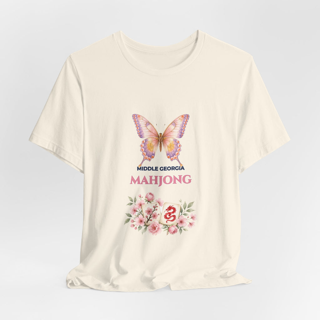 Personalized Custom City or Club Name Mahjong Shirt | Watercolor Butterfly & Floral Bella+Canvas 3001 Tee | Group Game Night Gift