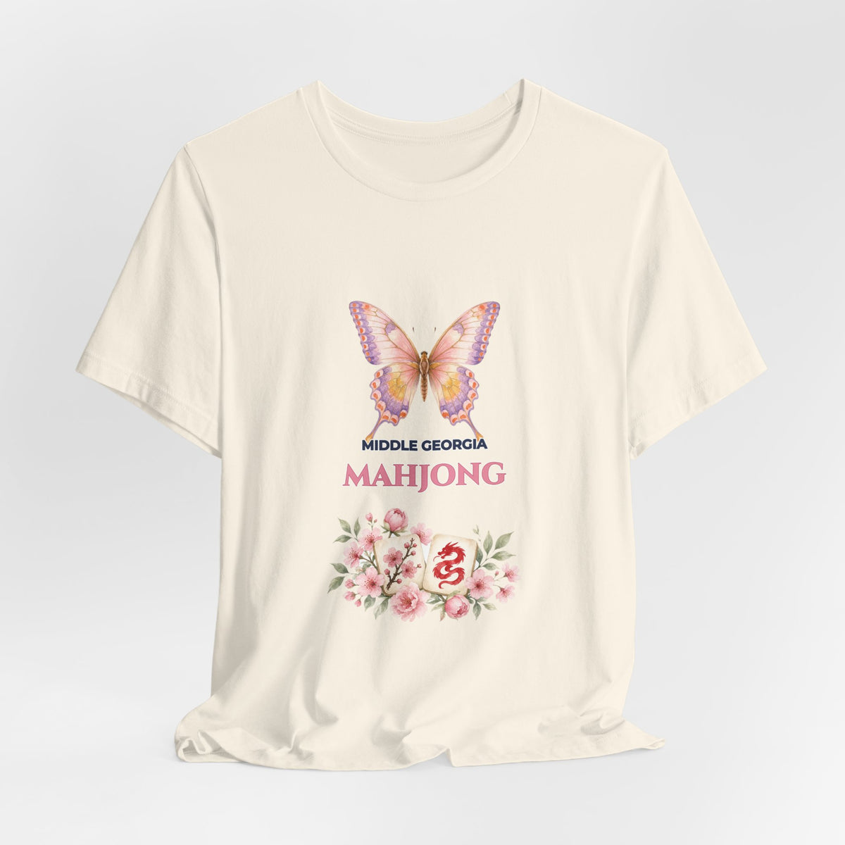 Personalized Custom City or Club Name Mahjong Shirt | Watercolor Butterfly & Floral Bella+Canvas 3001 Tee | Group Game Night Gift